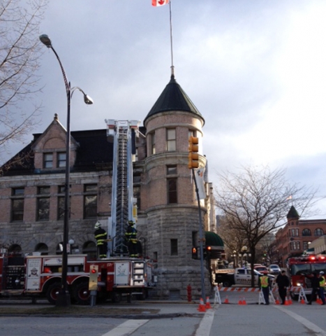 Renegade flagpole halts traffic outside Touchstones