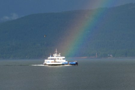 Not even a little rain or wind will stop the Balfour Ferry from its mission