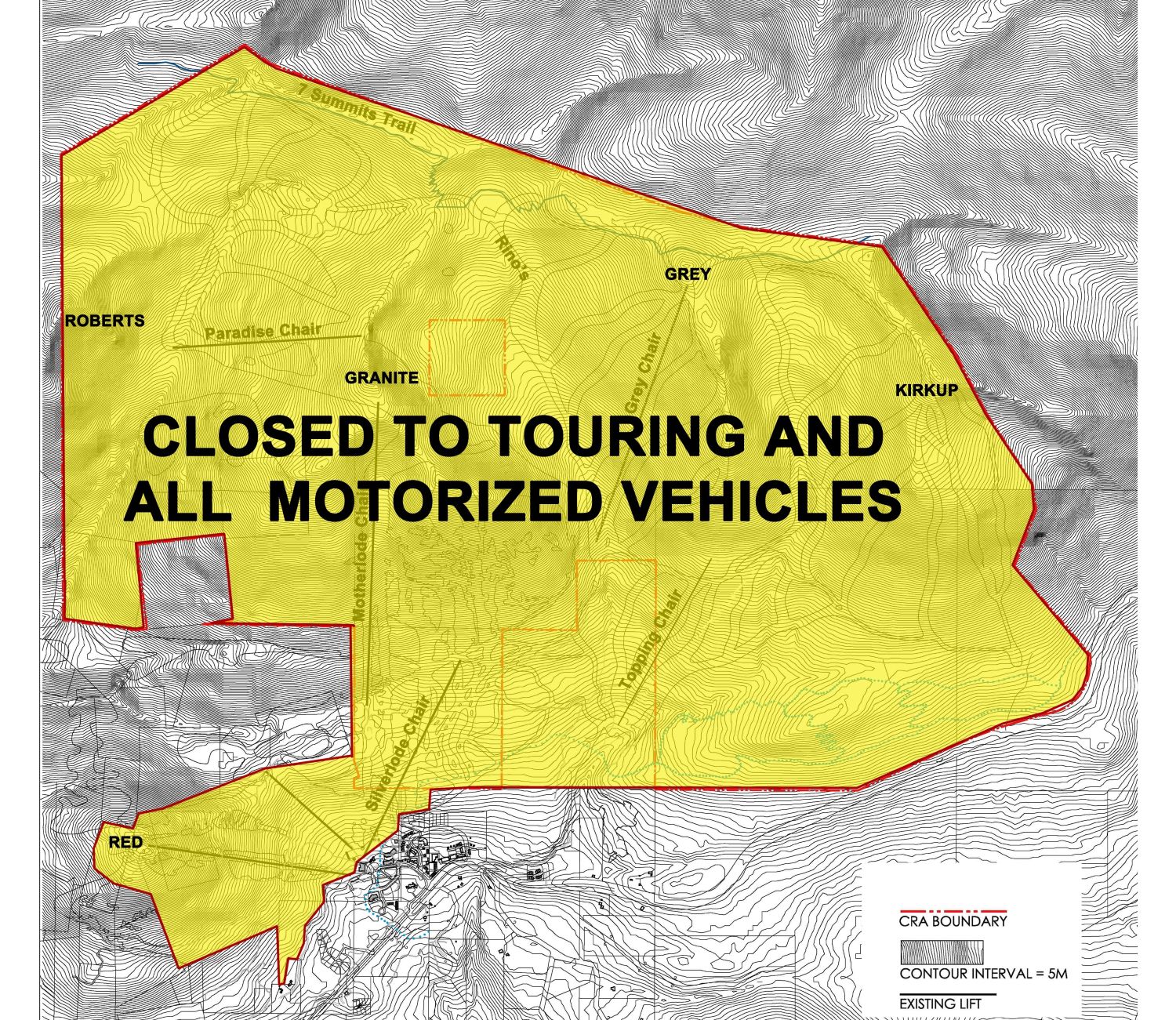 RED closed; closure includes ski touring, snow machines