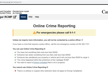 Castlegar RCMP announces launch of Online Crime Reporting website